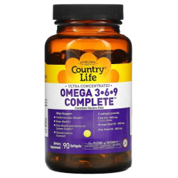 Омега 3 6 9, Country Life Omega 3-6-9, з смаком лимона, 90 капсул