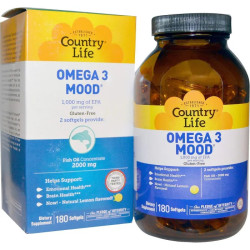 Омега-3 настроение, Country Life Omega 3 Mood, лимонный вкус, 180 капсул
