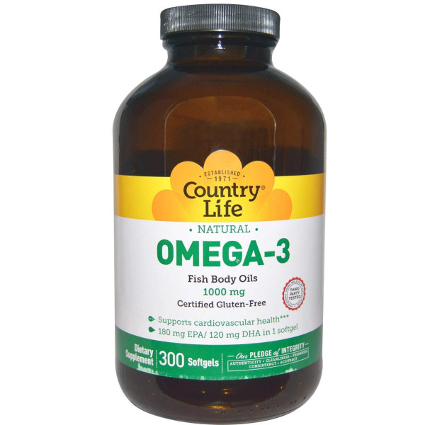 Риб'ячий жир Омега-3, Omega-3, Country Life, 1000 мг, 300 капсул