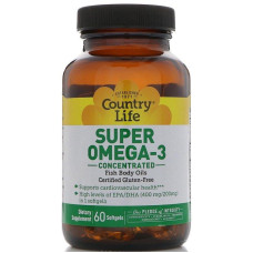 Омега-3 (концентрат), Super Omega-3, Country Life, 60 капсул