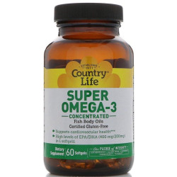 Омега-3 (концентрат), Super Omega-3, Country Life, 60 капсул
