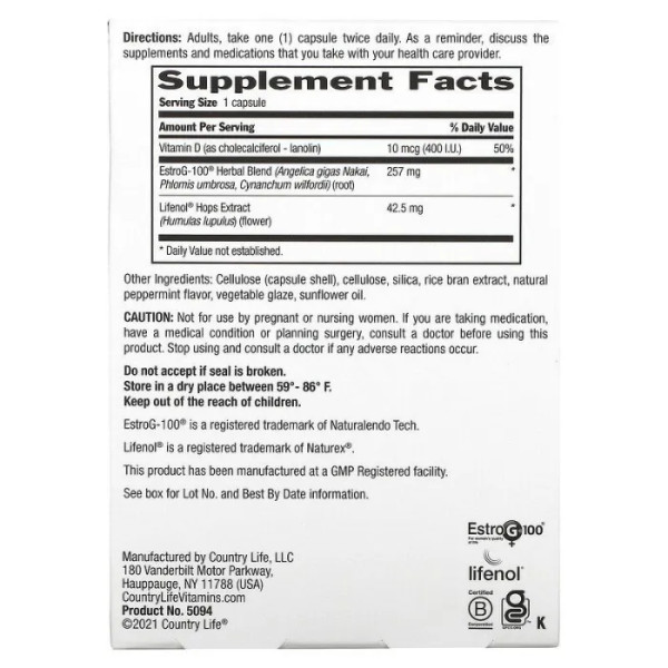 Підтримка при менопаузі, Menopause Rescue, Country Life, 60 вегетаріанських капсул