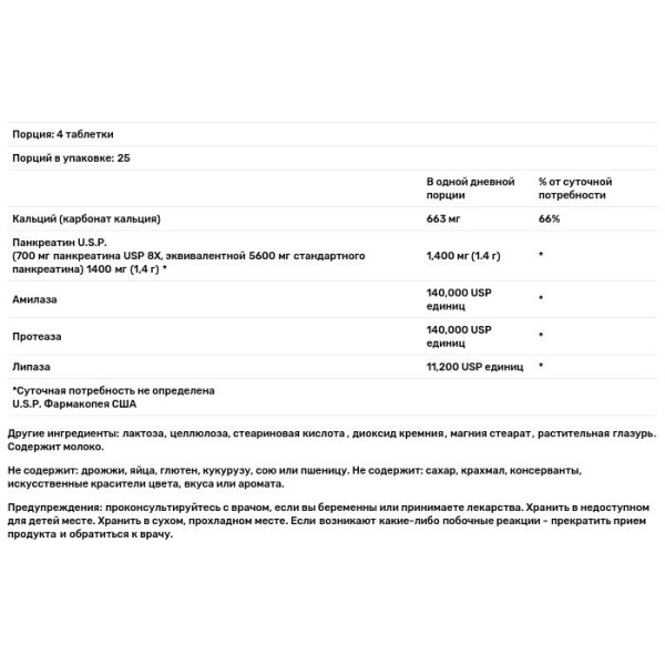 Панкреатин, Pancreatin, Country Life, 100 таблеток