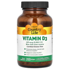 Вітамін D3 5000 МО, Country Life Vitamin D3, 200 гелевих капсул