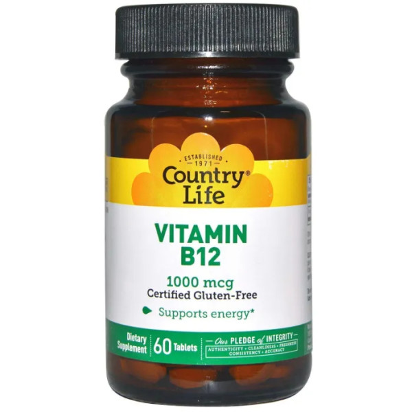 Вітамін В12 (ціанокобаламін), Vitamin B12, Country Life 1000 мкг, 60 таб.