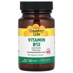 Вітамін В-12 500 мкг, Country Life Vitamin B12, жувальний зі смаком вишні, 100 крижинок.