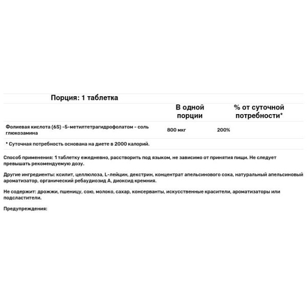 Фолієва кислота, Methylfolate, Country Life, 800 мкг, 60 таблеток