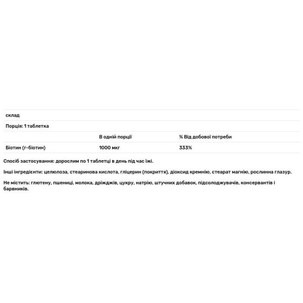 Біотин, Biotin, Country Life 1000 мкг, 100 таб.