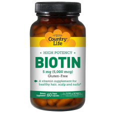Біотин 5 мг, Country Life Biotin, 60 капсул