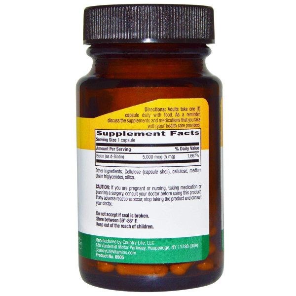 Біотин, Biotin, Country Life, 5 мг, 60 кап.