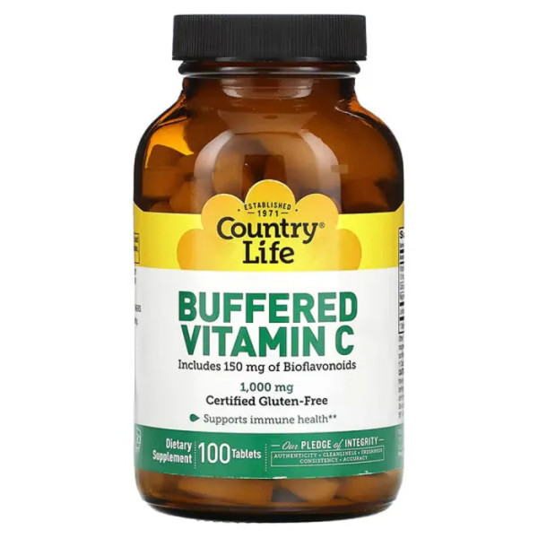 Вітамін С, Buffered Vitamin C, Country Life, буферизований, 1000 мг, 100 таблеток