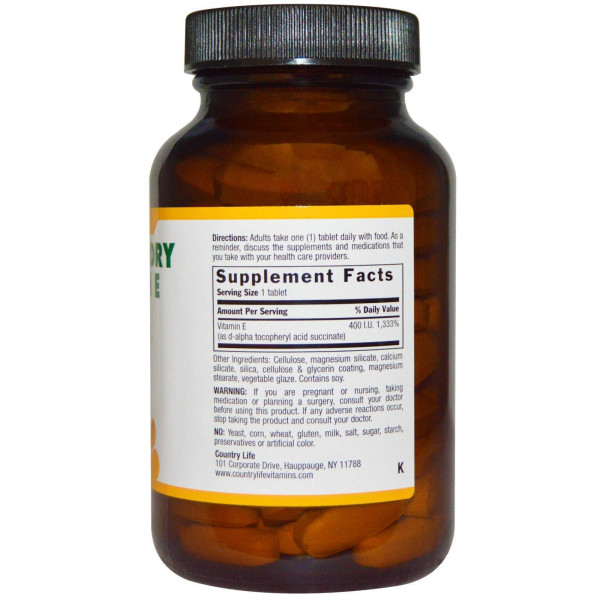 Вітамін Е, Dry Vitamin E, Country Life, 400 МО, 100 таблеток