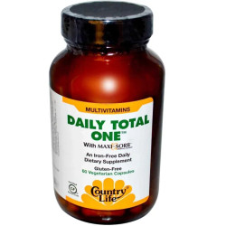 Мультивітаміни без заліза, Country Life Daily Total One, 60 капсул