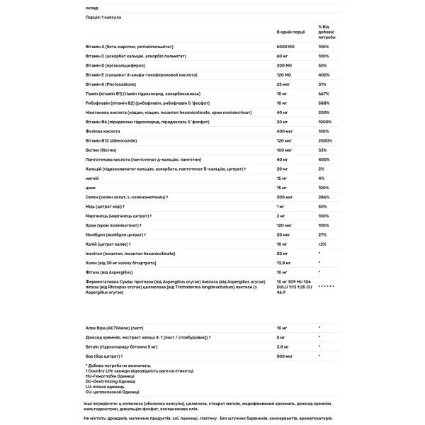 Мультивітаміни без заліза, Daily Total One, Country Life, 60 капсул