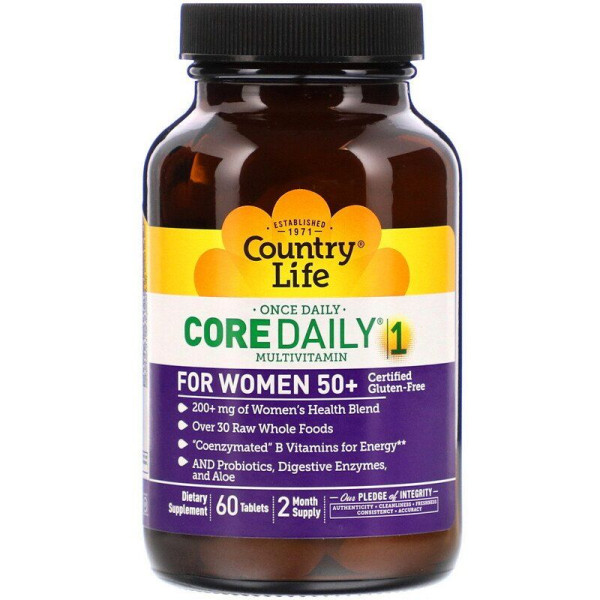 Вітаміни для жінок 50+, Core Daily-1 Multivitamins, Country Life, 1 в день, 60 таблеток