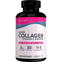Колаген з вітаміном C та біотином, Collagen + Vitamin C & Biotin NeoCell, супер, 90 таблеток