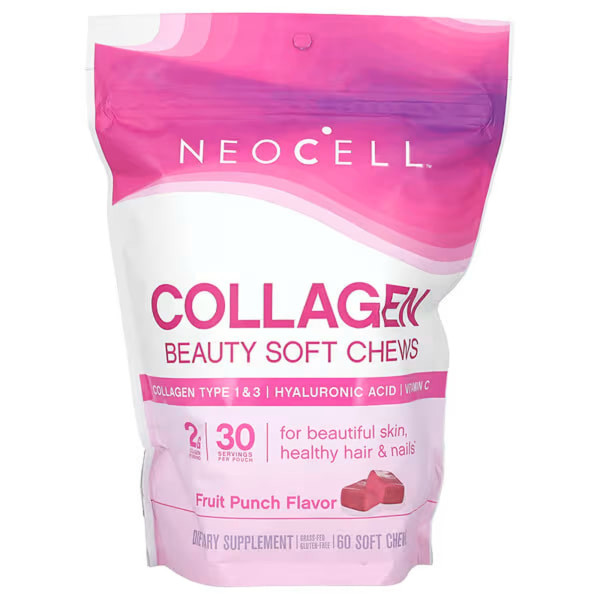 Колаген, сплеск краси, Collagen Soft Chews, Neocell, фруктовий пунш, 2 г, 60 м'яких жувальних таблеток (1 г на одну таблетку)