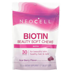Биотин 10000 мкг, Neocell Biotin Bursts, вкус ягоды асаи, мягкие жевательные, 30 шт