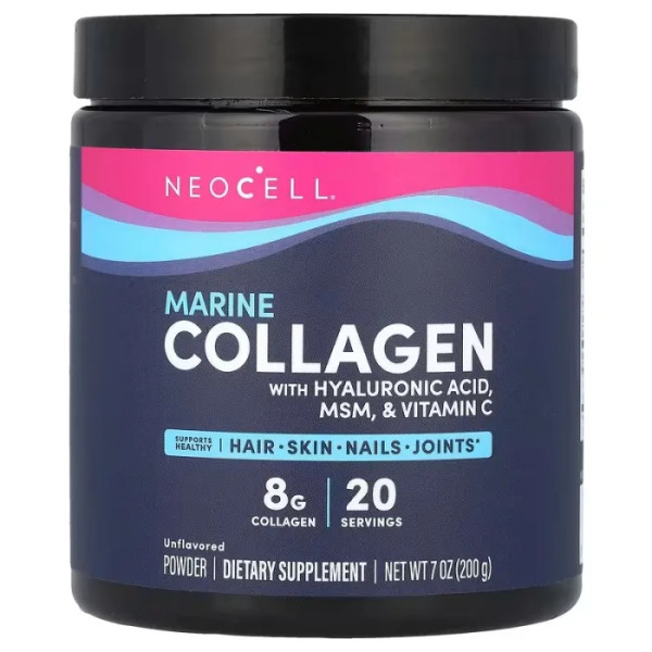 Морський колаген, Marine Collagen, Neocell, суміш краси з гіалуроновою кислотою, МСМ і вітаміном С, порошок, без смаку, 200 г