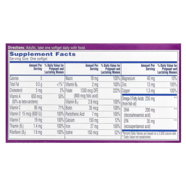 Пренатальні вітаміни для жінок, Prenatal 1 with Folic Acid, DHA & Iron, OneOne-A-Day, з фолієвою кислотою, ДГК та залізом, 30 гелевих капсул