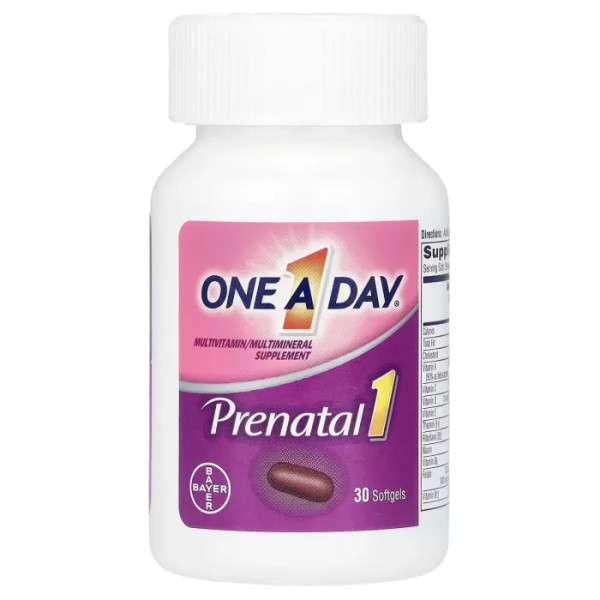Пренатальні вітаміни для жінок, Prenatal 1 with Folic Acid, DHA & Iron, OneOne-A-Day, з фолієвою кислотою, ДГК та залізом, 30 гелевих капсул