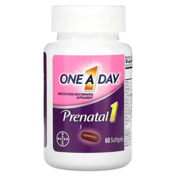 Пренатальні вітаміни для жінок, Prenatal 1 with Folic Acid, DHA & Iron, OneOne-A-Day, з фолієвою кислотою, ДГК та залізом, 60 гелевих капсул