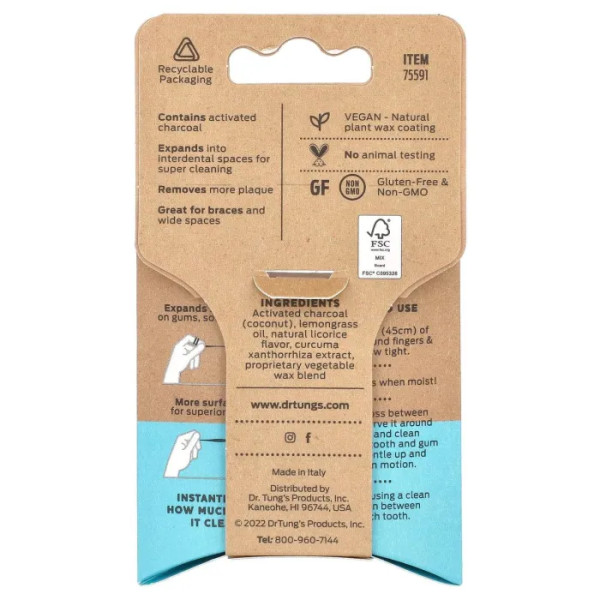 Зубна нитка, The Vegan Smart Floss®, Dr. Tung's, веганська, зі смаком лемонграсу, 27 м