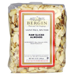 Ломтики сырого миндаля, Raw Sliced Almonds Bergin Fruit and Nut Company, 340 г