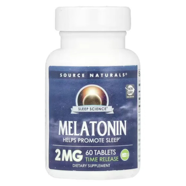 Мелатонін, Melatonin, Source Naturals, Sleep Science, сповільнене вивільнення, 2 мг, 60 таблеток