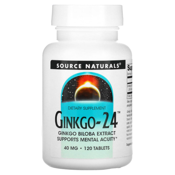 Гінкго білоба - 24, Ginkgo, Source Naturals, 40 мг, 120 таблеток