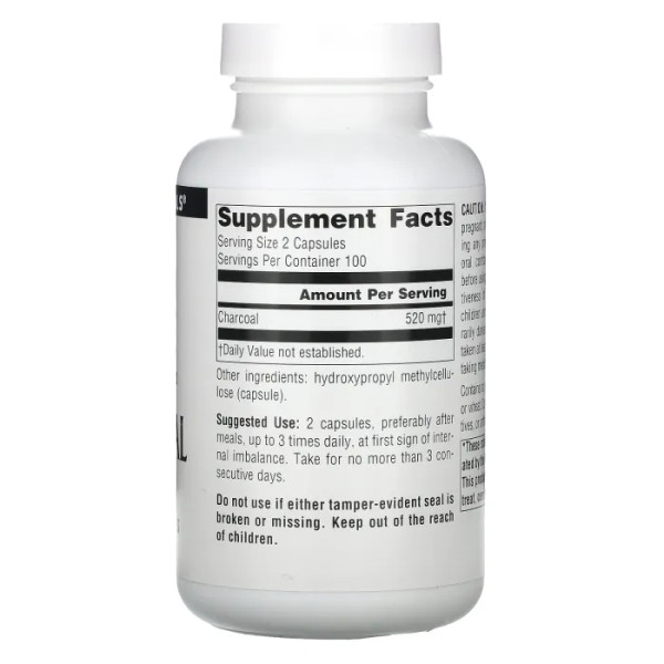 Деревне вугілля, Source Naturals, 100% чисте активоване вугілля, 520 мг, 200 капсул (260 мг на капсулу)