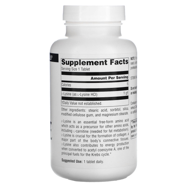 Лізин, L-Lysine, Source Naturals, 1000 мг, 100 таблеток