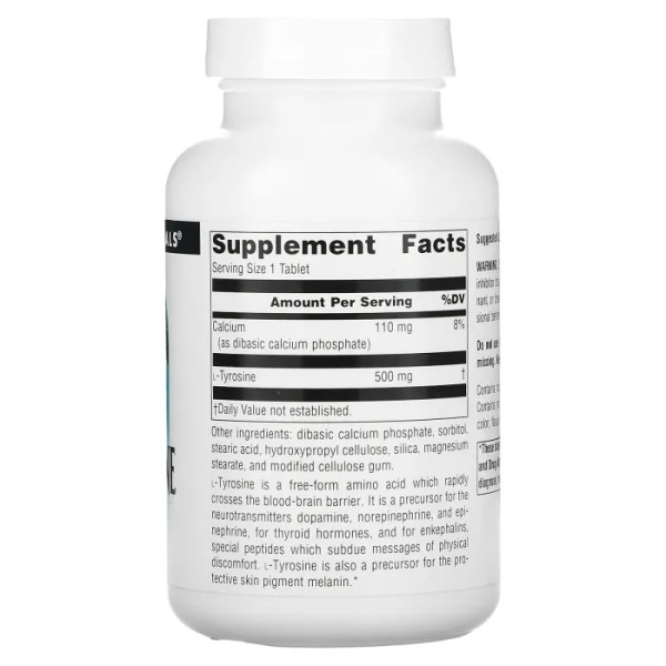Тирозин, L-Tyrosine, Source Naturals, 500 мг, 100 таблеток