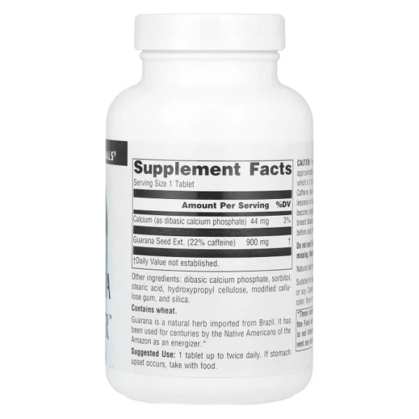 Гуарана, Guarana Energizer, Source Naturals, 900 мг, 100 таблеток