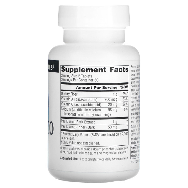По д'арко, Pau D'Arco, Source Naturals, 500 мг, 100 таблеток