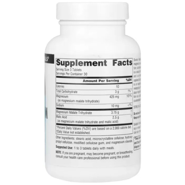 Магній малат, Magnesium Malate, Source Naturals, 3750 мг, 90 таблеток (1250 мг в 1 таблетці)