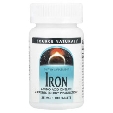 Залізо 25 мг, Source Naturals Iron, 100 таблеток
