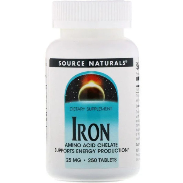 Залізо, Iron, Source Naturals, 25 мг, 250 таблеток
