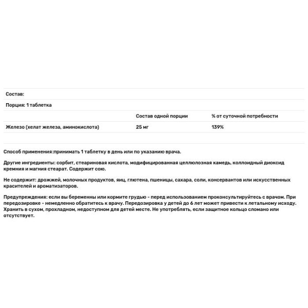 Залізо, Iron, Source Naturals, 25 мг, 250 таблеток