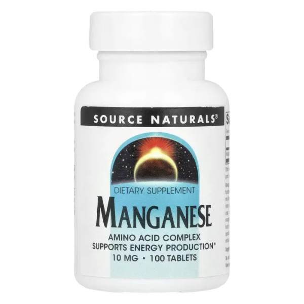 Марганець, Manganese, Source Naturals, 10 мг, 100 таблеток