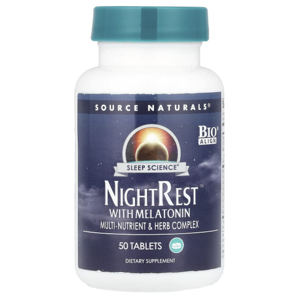 Підтримка сну з мелатоніном, NightRest With Melatonin, Source Naturals, 50 таблеток