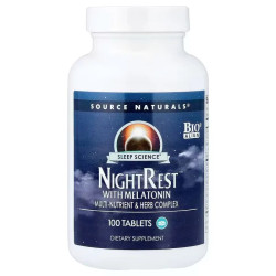 Мультиживильний та трав'яний комплекс для сну з мелатоніном, Source Naturals NightRest With Melatonin, 100 таблеток