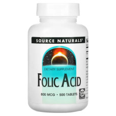 Фолиевая кислота 800 мкг, Folic Acid Source Naturals, 500 таблеток