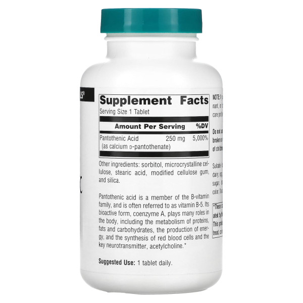 Пантотенова кислота, Pantothenic Acid (Vitamin B-5), Source Naturals, 250 мг, 250 таблеток
