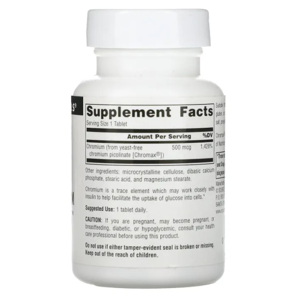 Хром ультра пиколинат, Chromium Picolinate, Source Naturals, 500 мкг, 120 таблеток