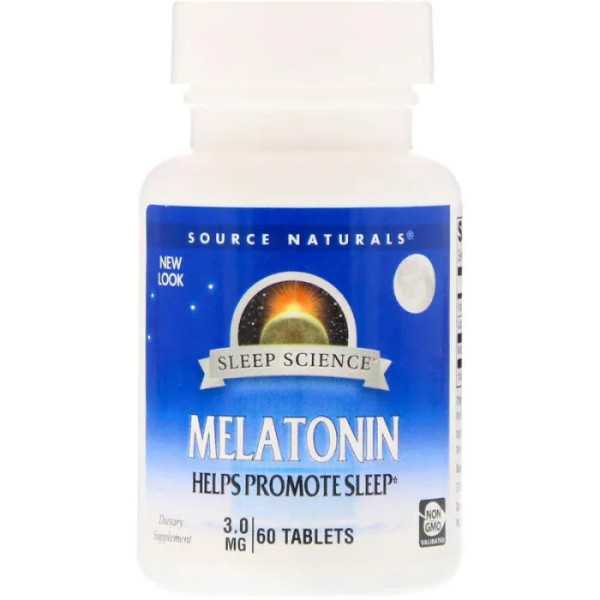 Мелатонін, Melatonin, Source Naturals, 3 мг, 60 таблеток.