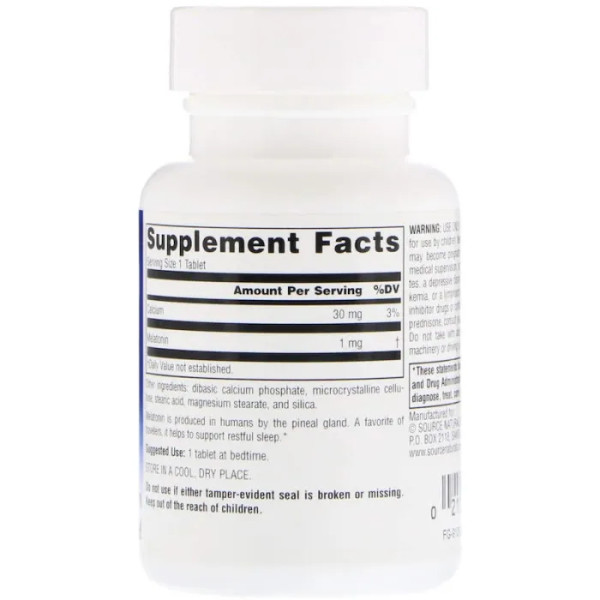 Мелатонін, Melatonin, Source Naturals, 1 мг, 100 таблеток