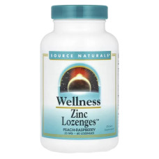 Цинк леденцы 23 мг вкус персик малина, Source Naturals Wellness Zinc Lozenges, 60 леденцов
