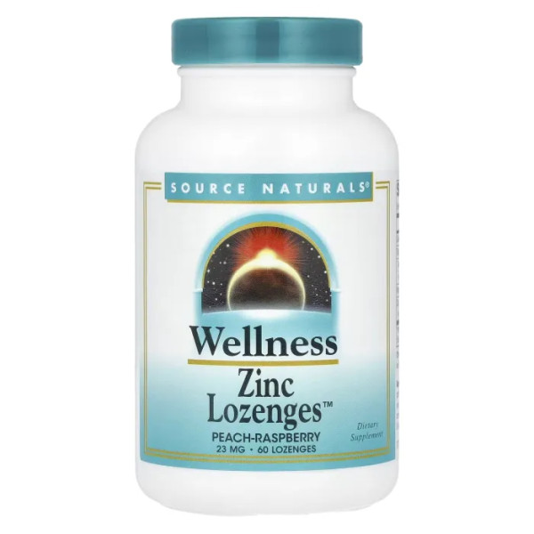 Цинк, Zinc Lozenges, Source Naturals, Wellness, персик-малина, 23 мг, 60 льодяників