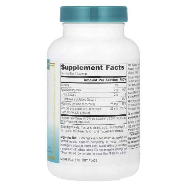 Цинк, Zinc Lozenges, Source Naturals, Wellness, персик-малина, 23 мг, 60 льодяників